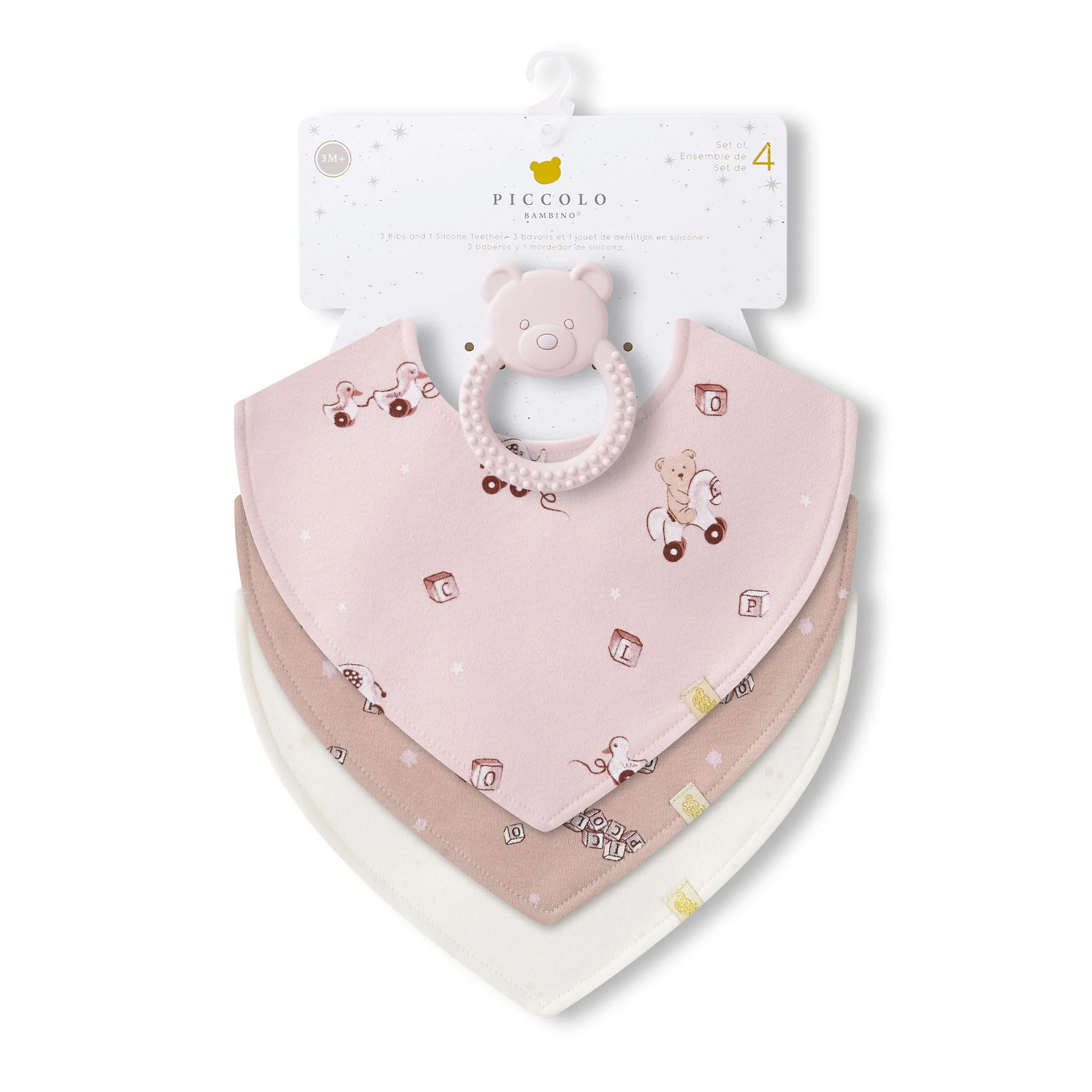 Bavoirs(3)+ Jouet de dentition - Ours Rosé