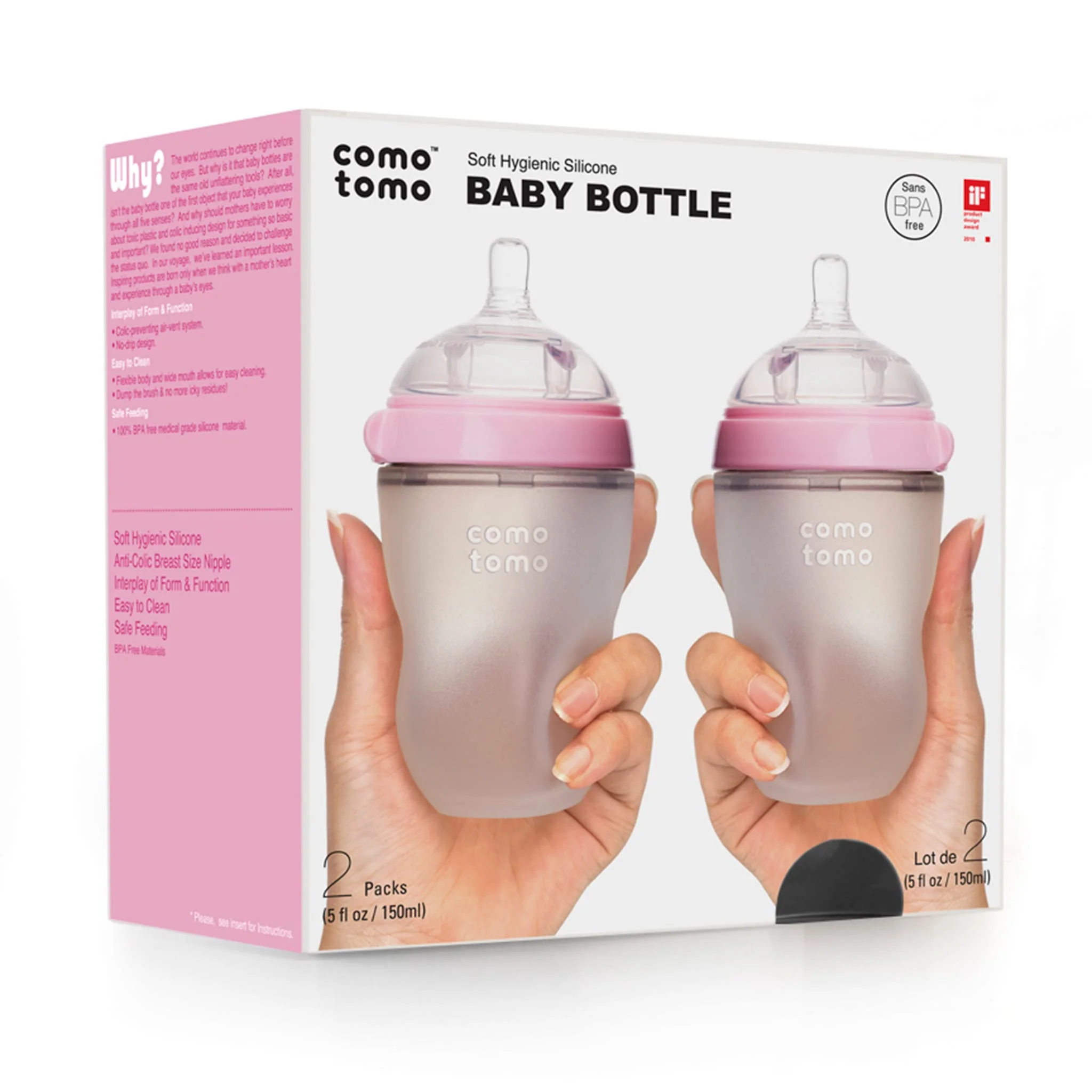 Biberon Souple à Flot Naturel Prévention des Coliques 250ml Ensemble de 2 - Rose - Image 2