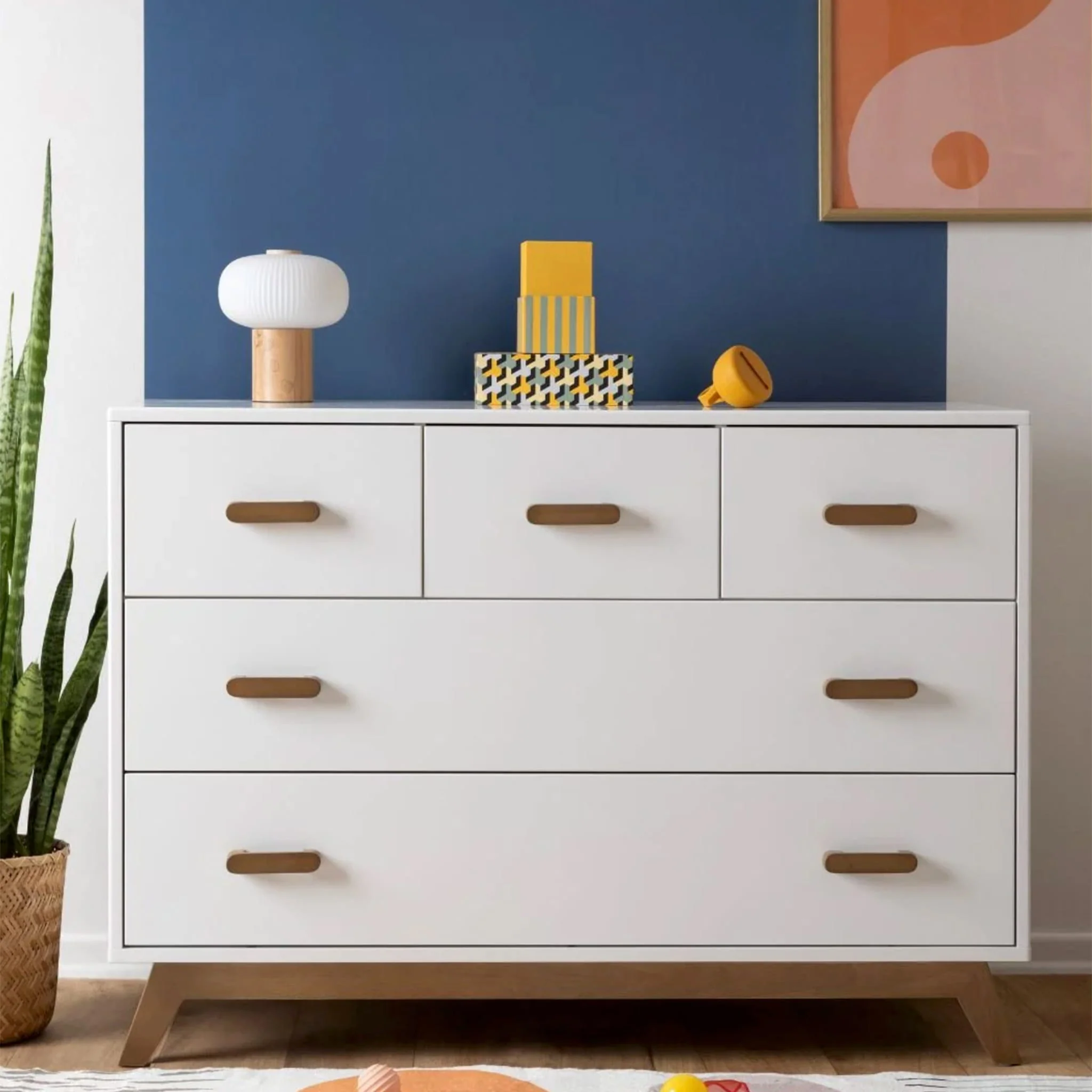Commode 5 tiroirs Soho - Blanc / Noyer - Image 6