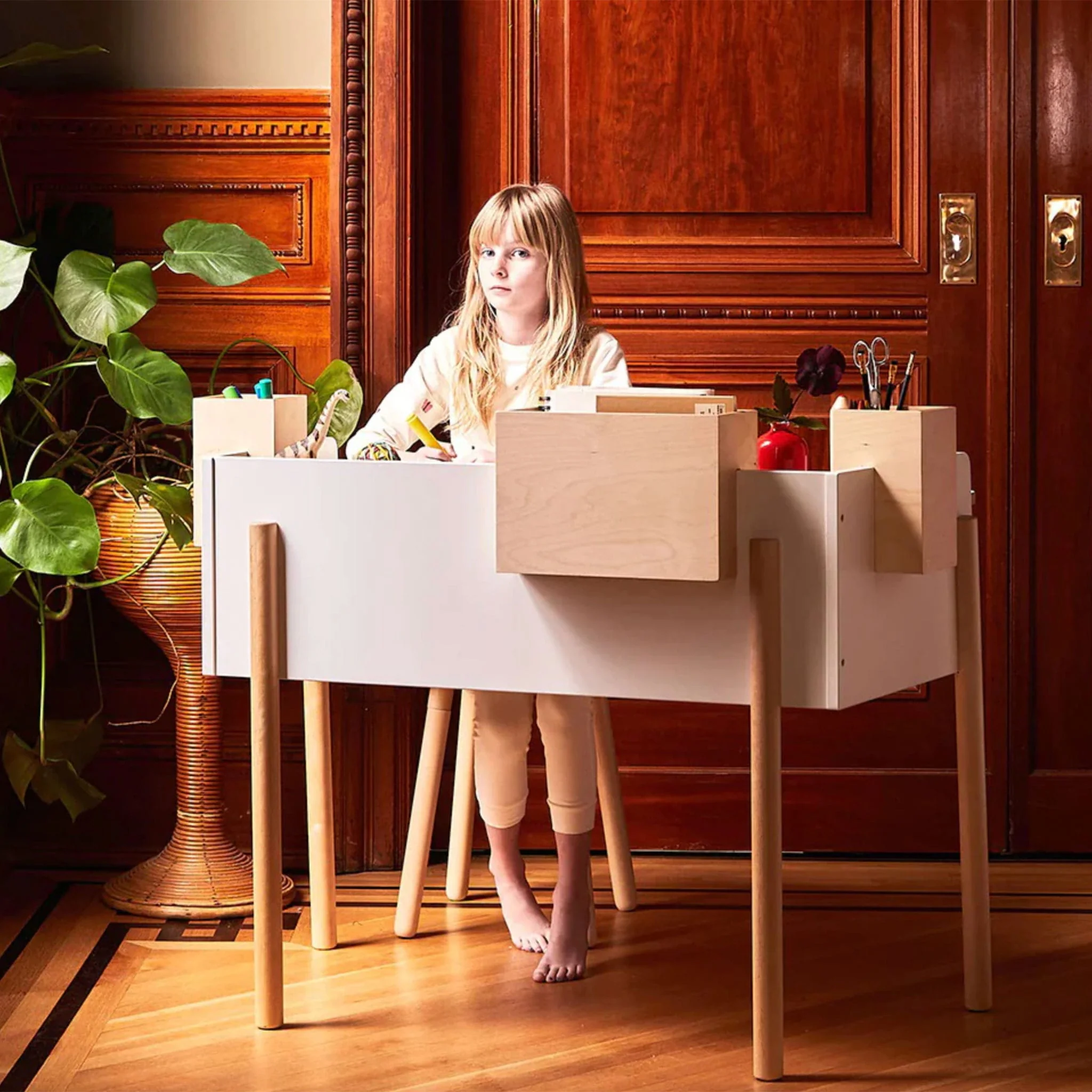 Bureau De Travail Brooklyn - Blanc/ Naturel - Image 2