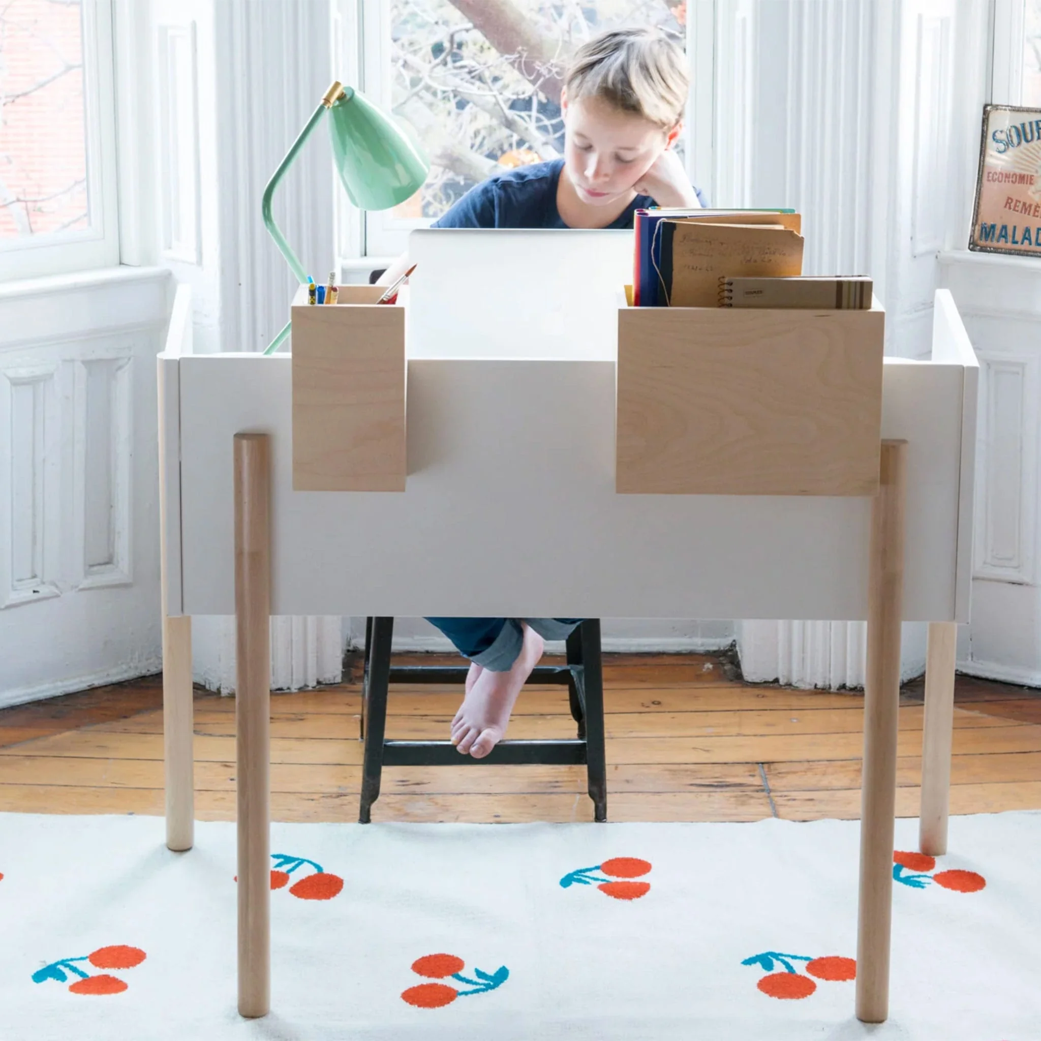 Bureau De Travail Brooklyn - Blanc/ Naturel - Image 8
