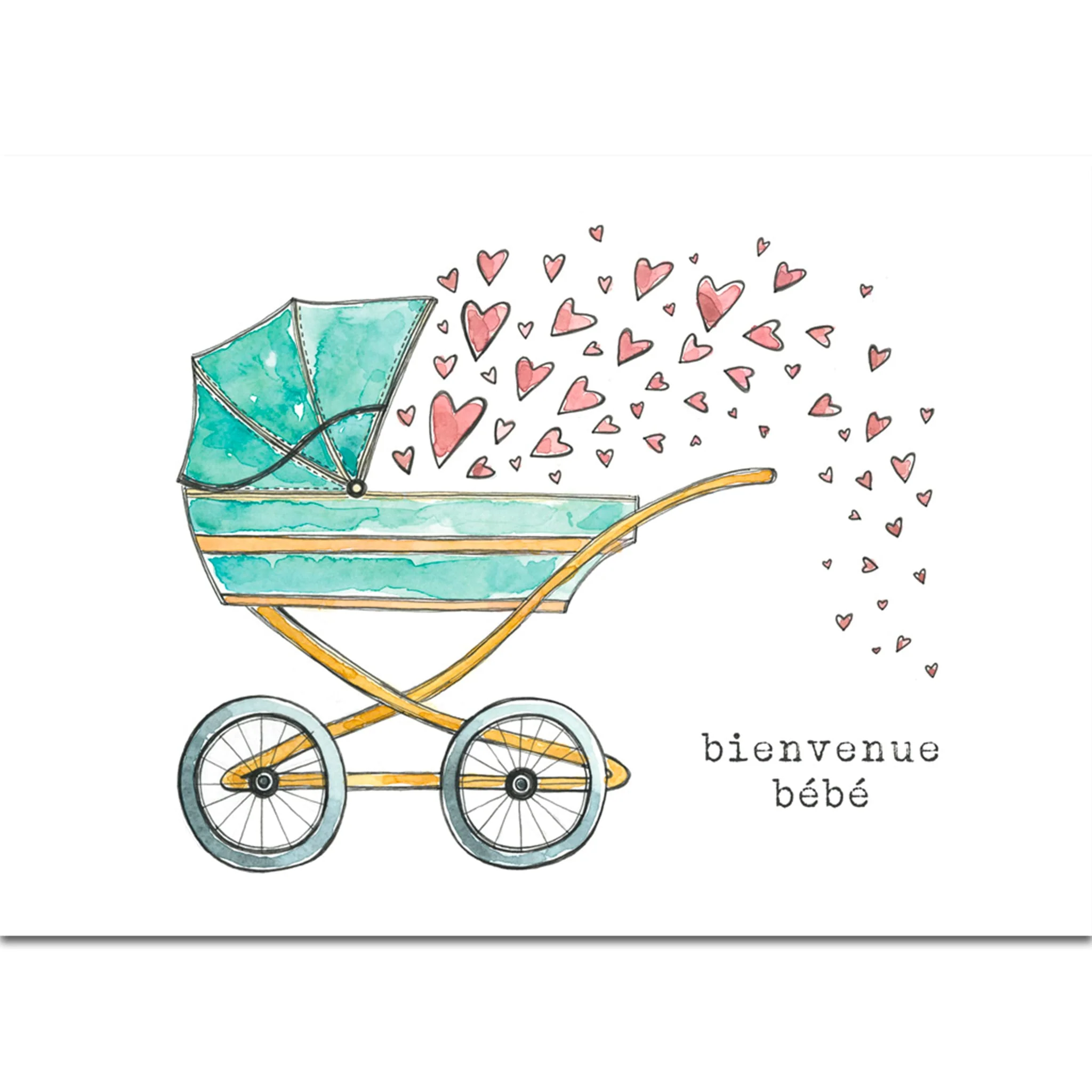 Carte de Souhait Bienvenue Bébé - Landau
