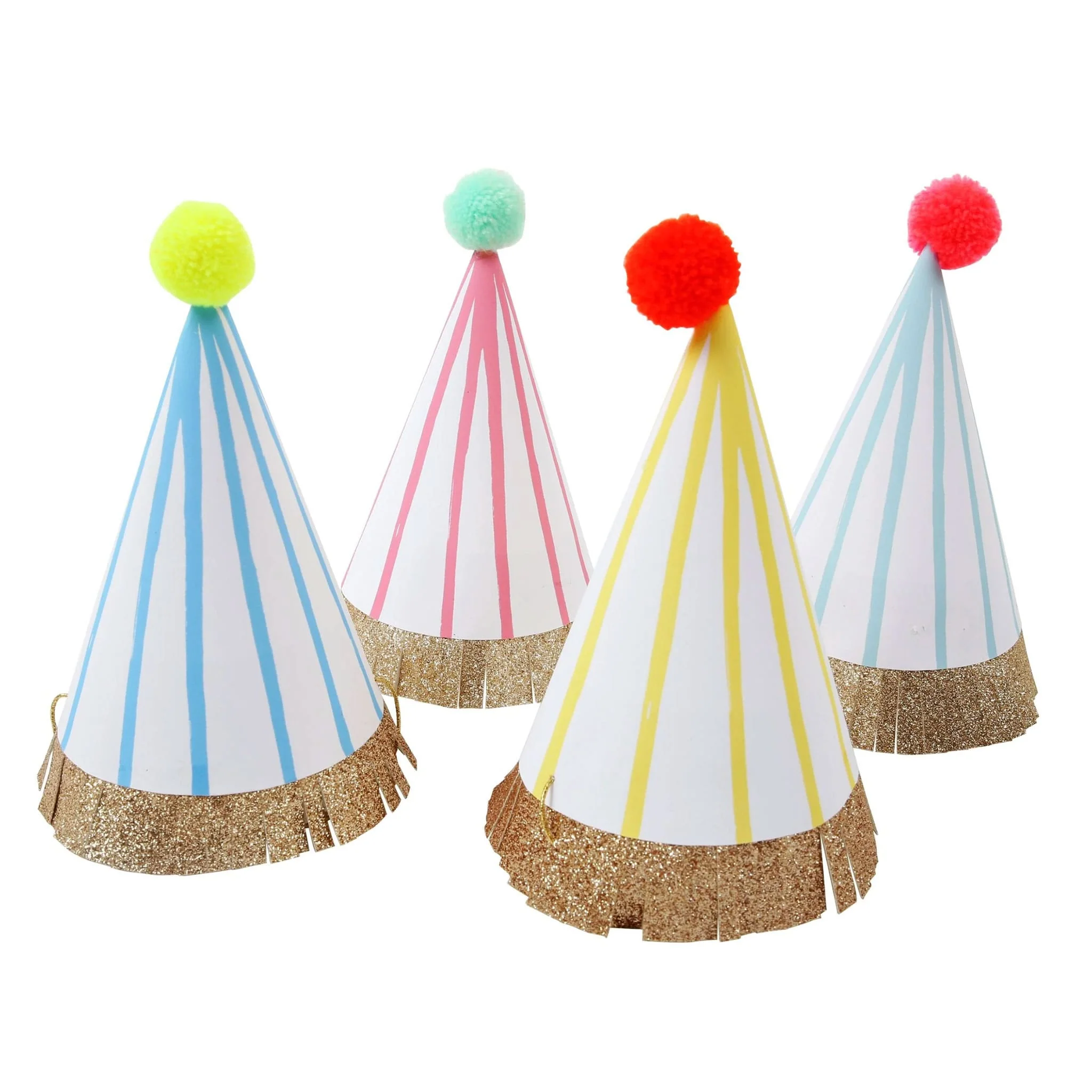 Chapeaux de Fêtes (8) Rayés Pompons Rétro
