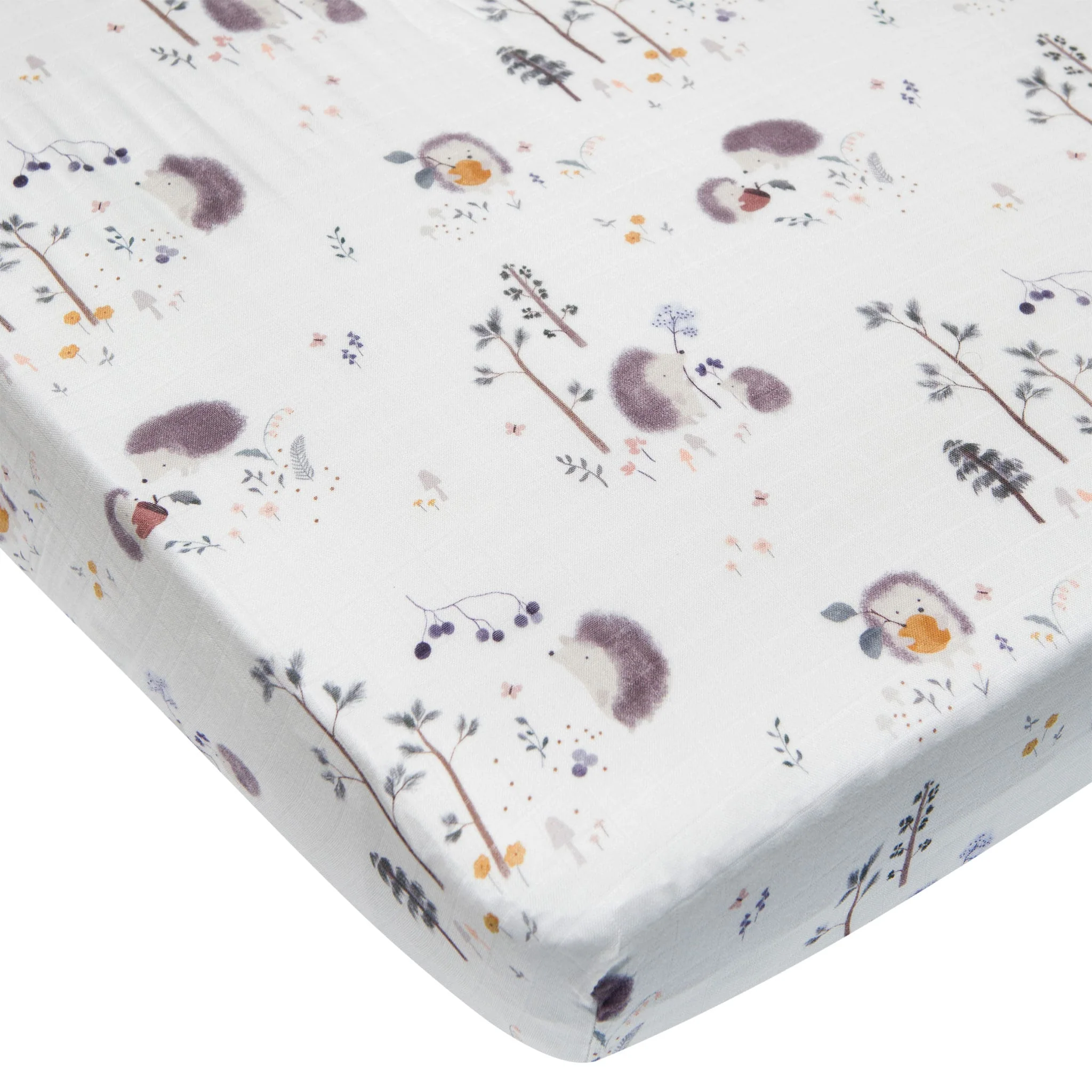 Drap Contour pour Lit de Bébé - Mousseline Bambou Hérissons