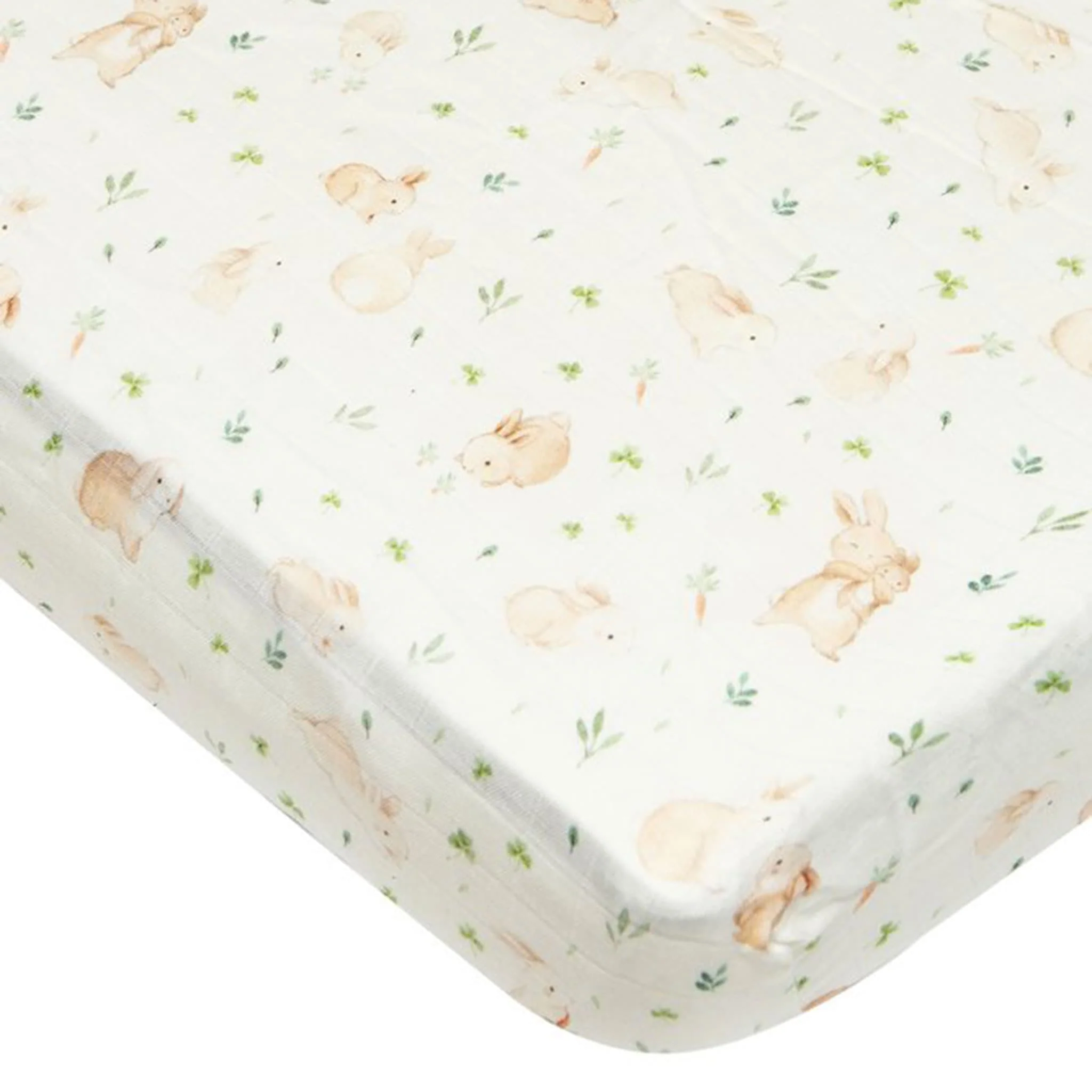 Drap Contour pour Lit de Bébé - Mousseline Bambou Lapins