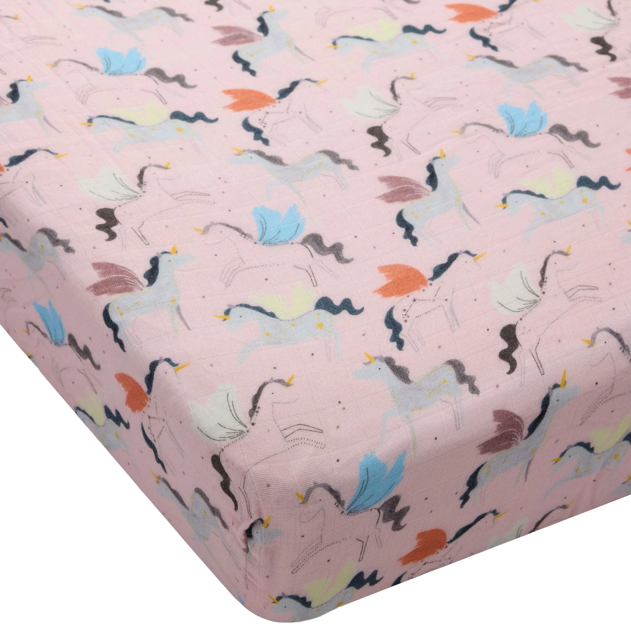 Drap Contour pour Lit de Bébé - Mousseline Bambou Licornes