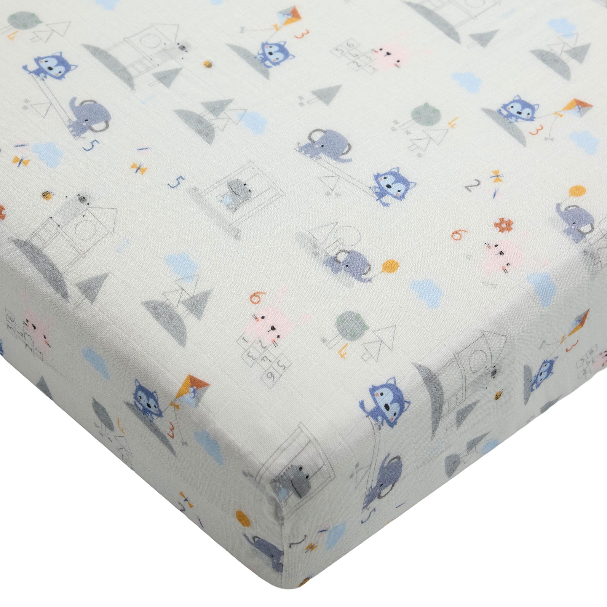 Drap Contour pour Lit de Bébé - Mousseline Bambou Mini mathématiciens