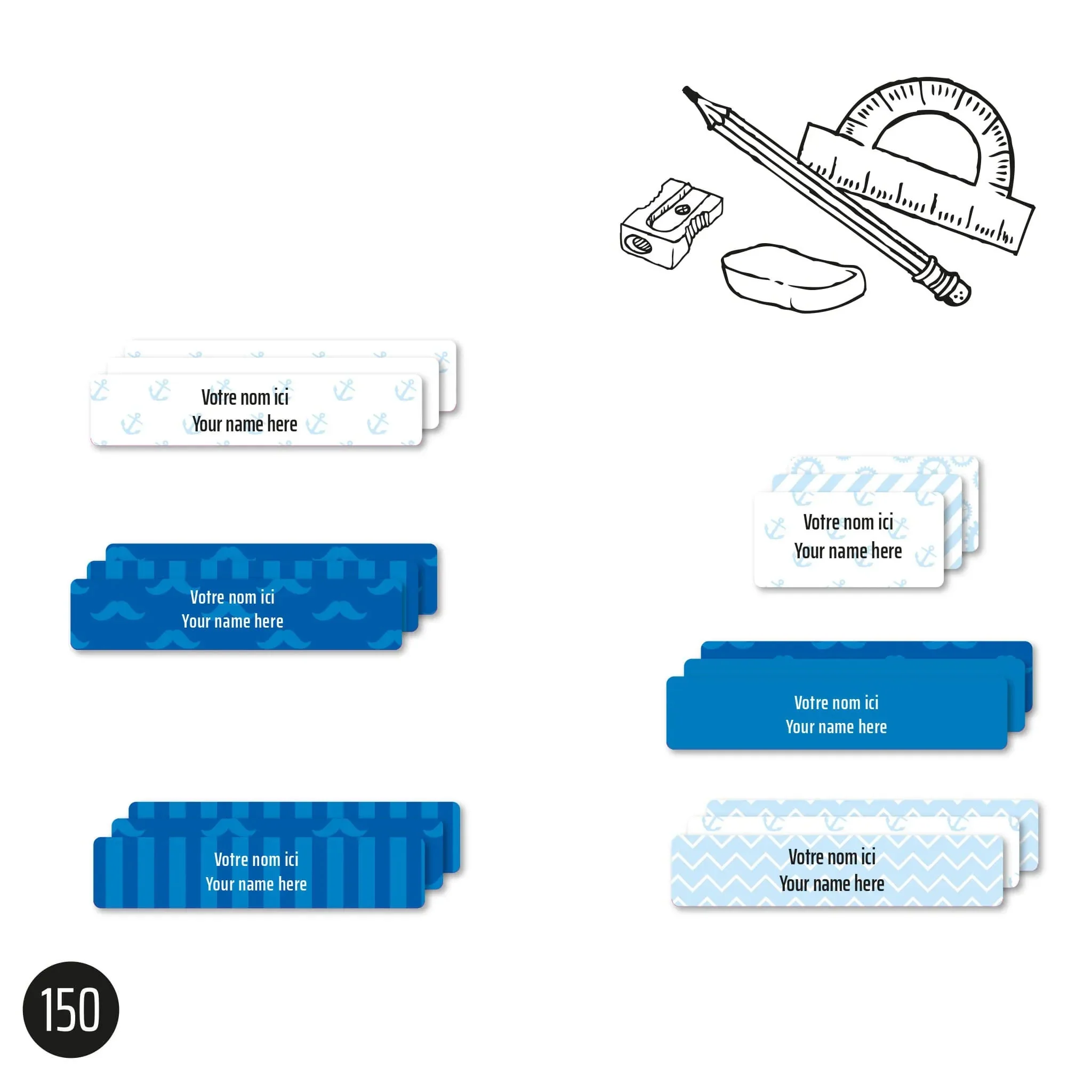 Étiquettes Essentiel - Scolaire bleue
