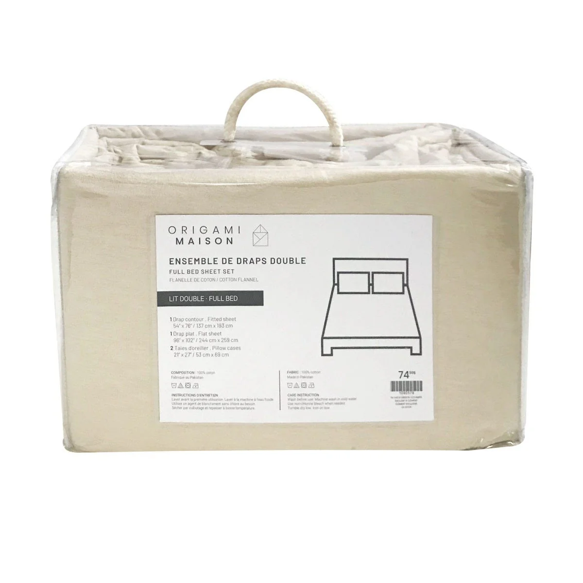 Ensemble Draps Flanelle Lit Double - Avoine - Image 7