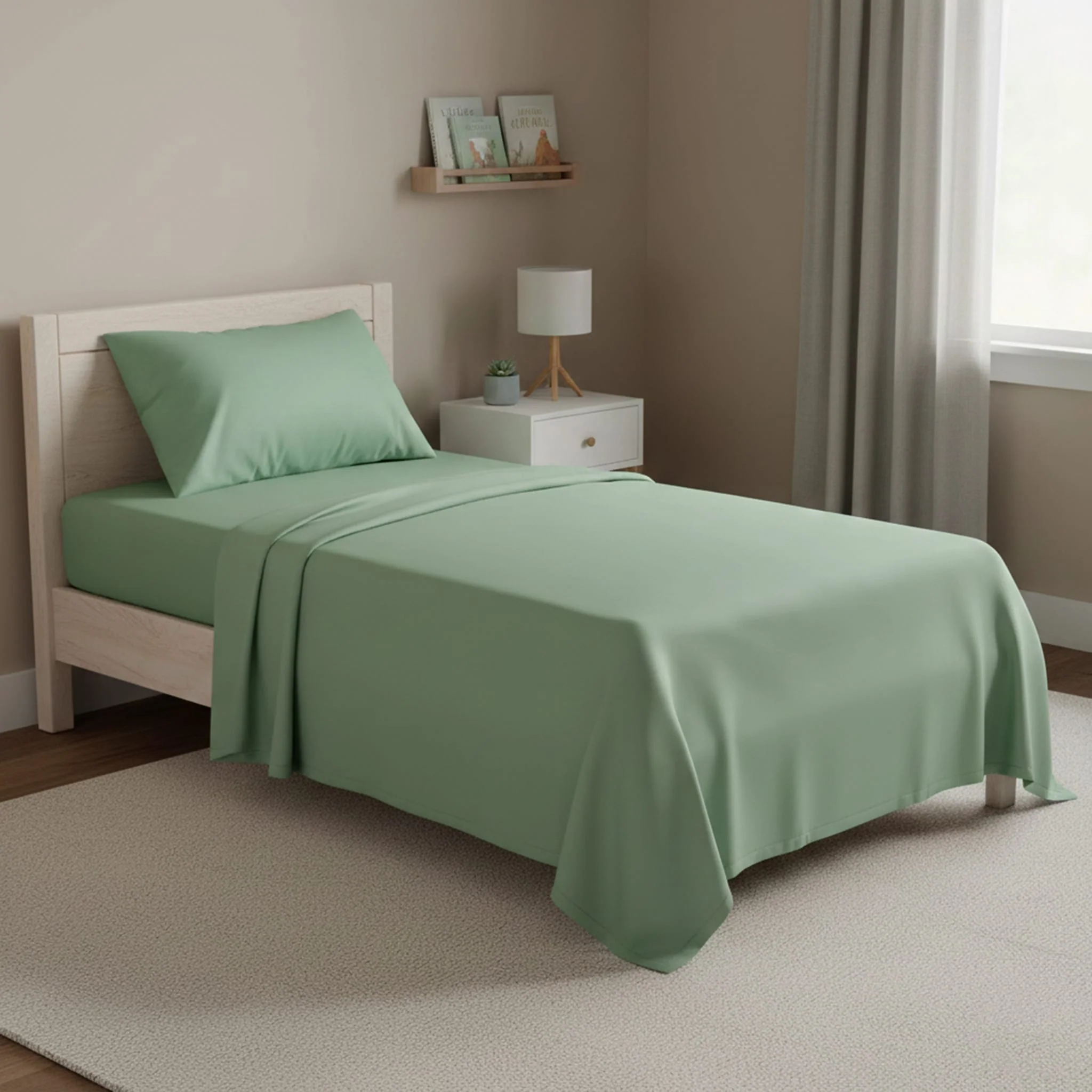 Ensemble Draps pour Lit Simple - Vert - Image 2