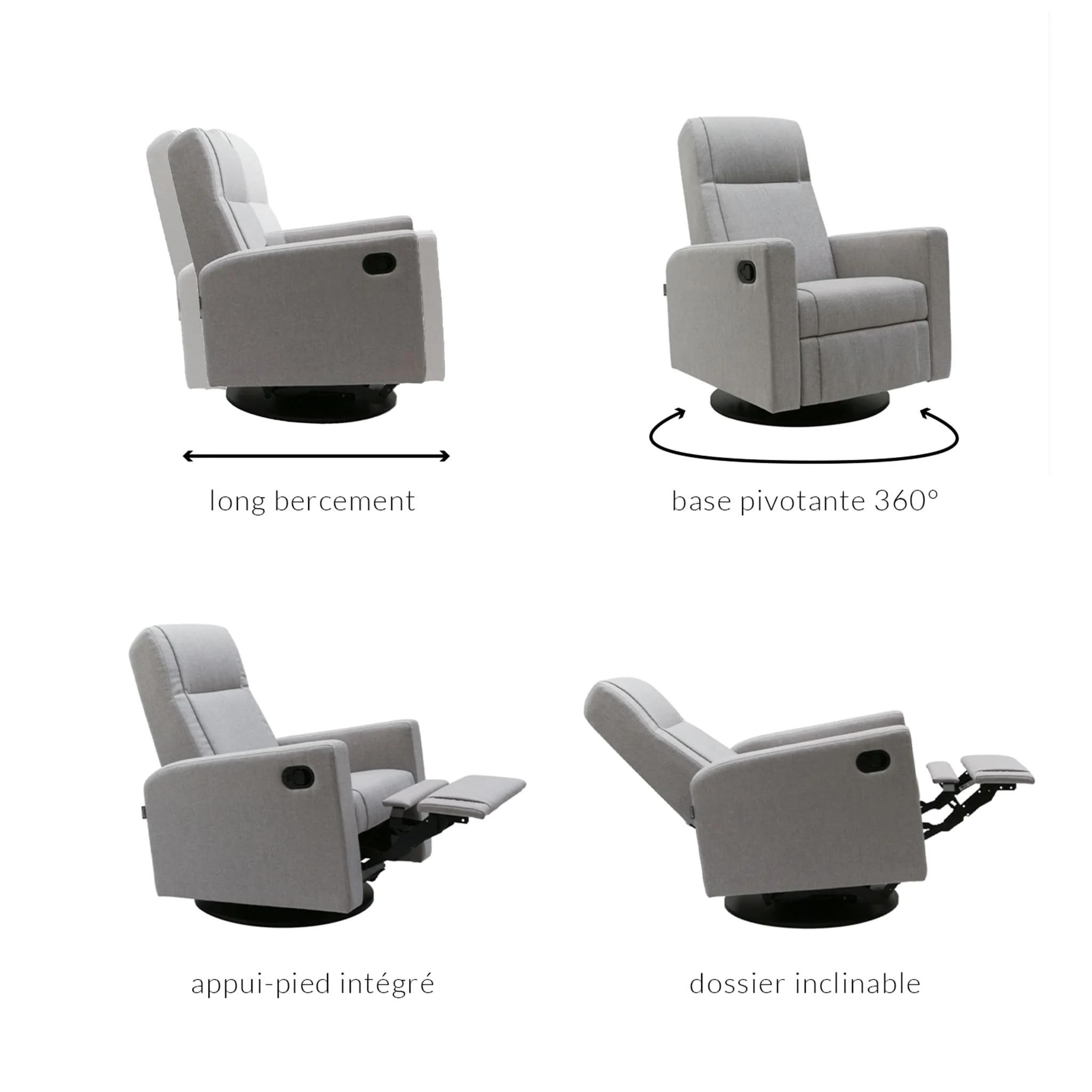 Fauteuil Berçant et Pivotant Nelly - Como Sable / Noir - Image 7