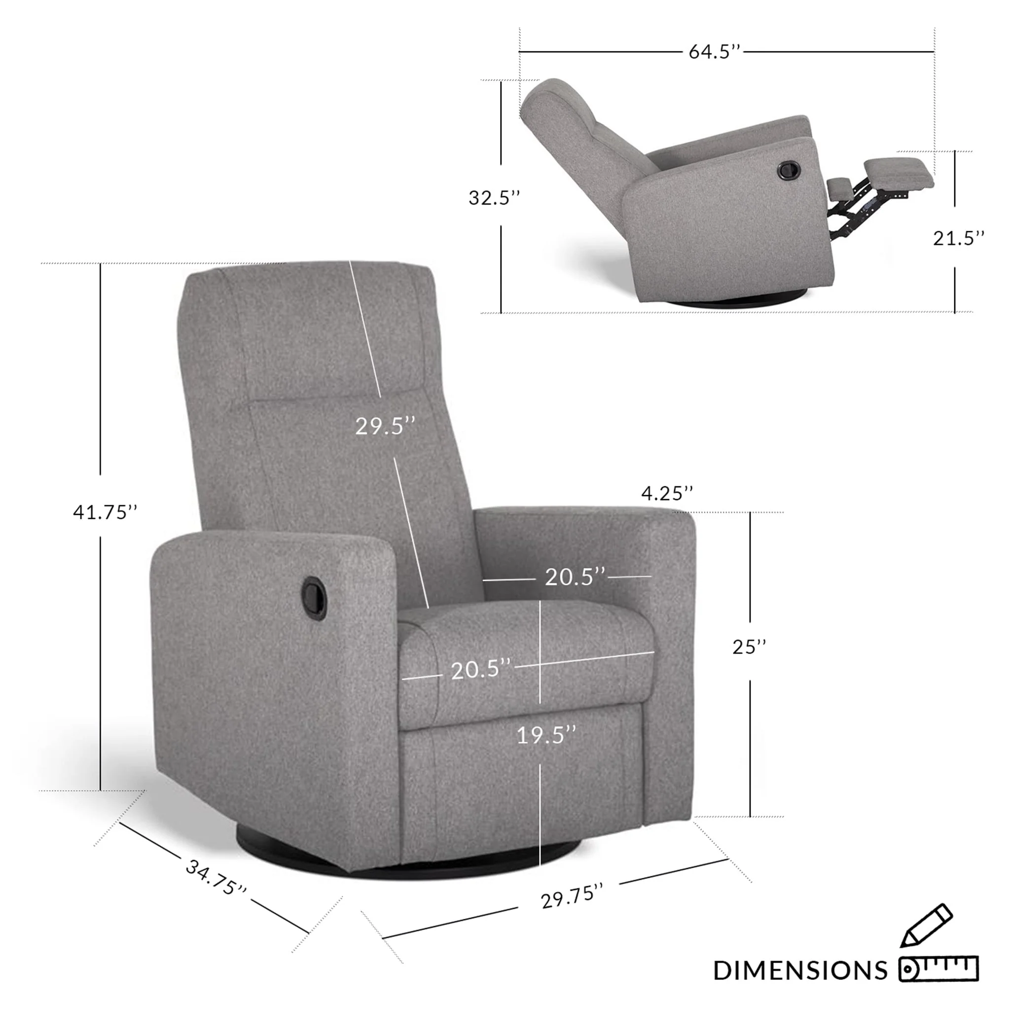 Fauteuil Berçant et Pivotant Nelly - Puppy Pearl / Noir avec Mécanisme Électrique - Image 4