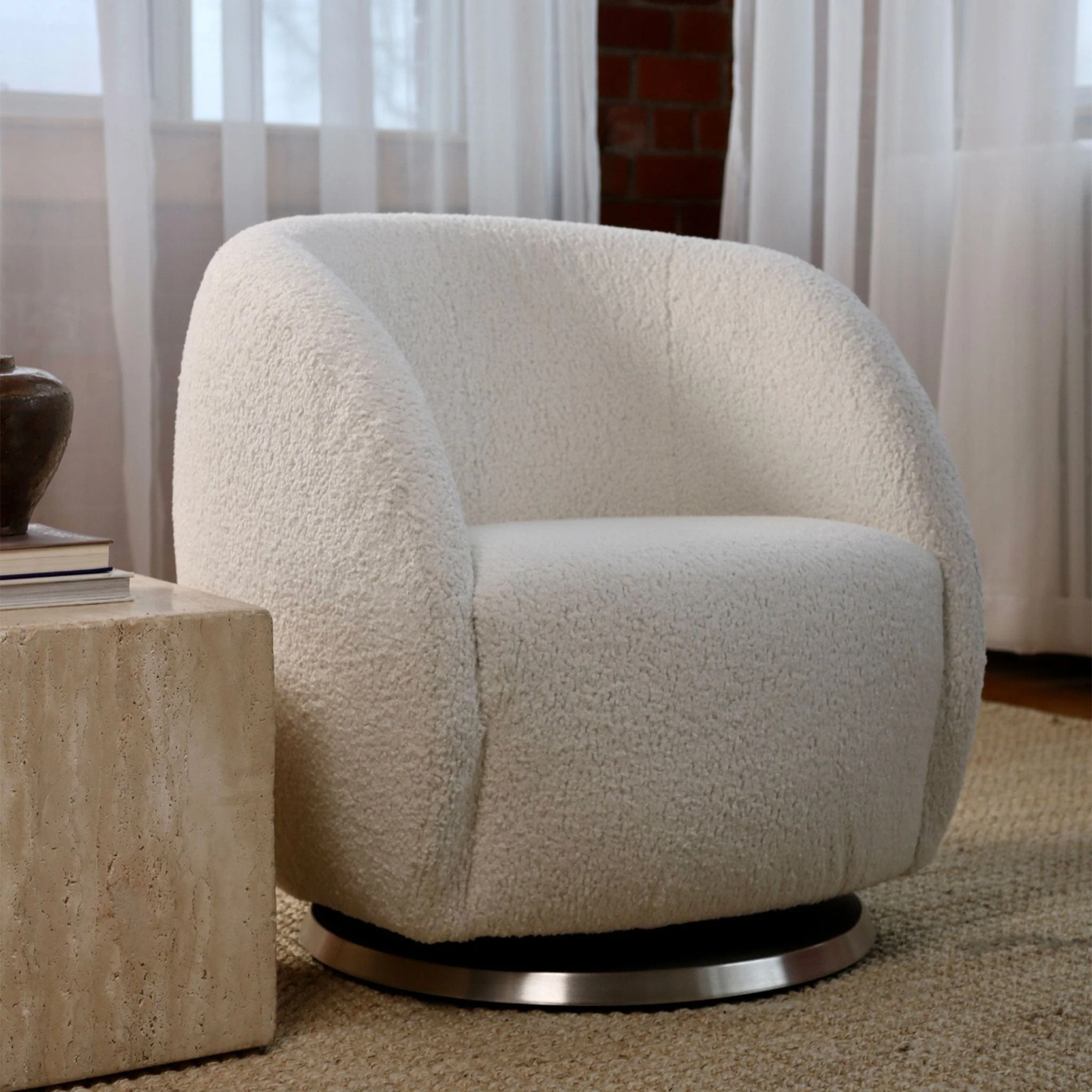 Fauteuil Berçant et Pivotant Gem - Sheepskin / Or - Image 7