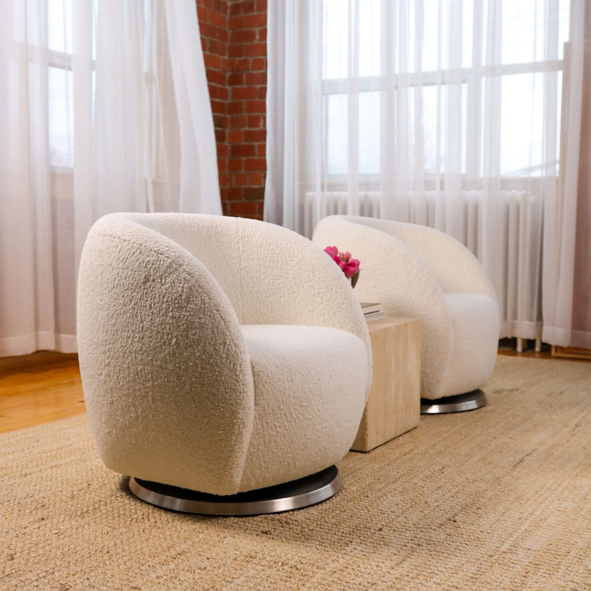 Fauteuil Berçant et Pivotant Gem - Sheepskin / Or - Image 8