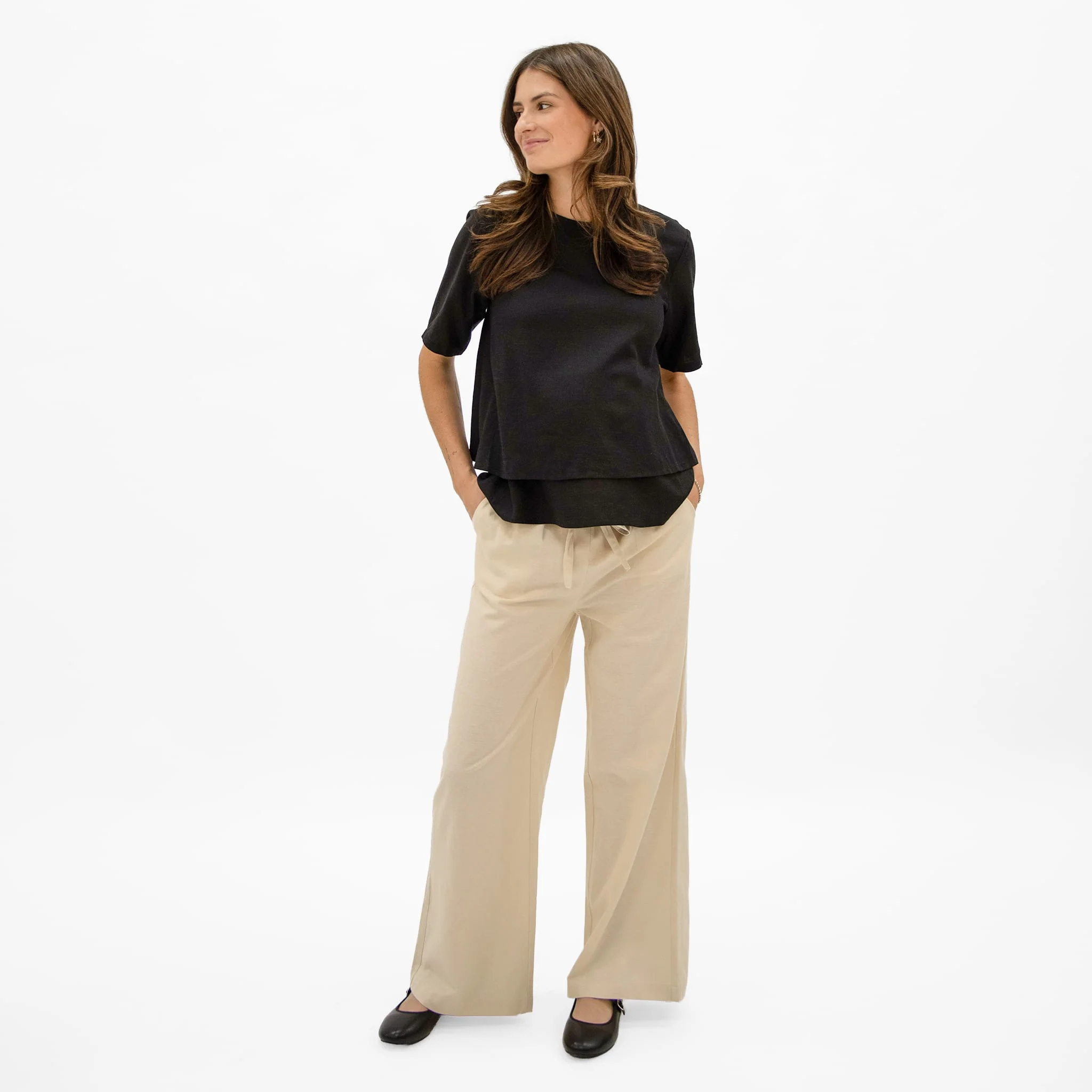 Pantalon Maternité Lin Beige - Image 6