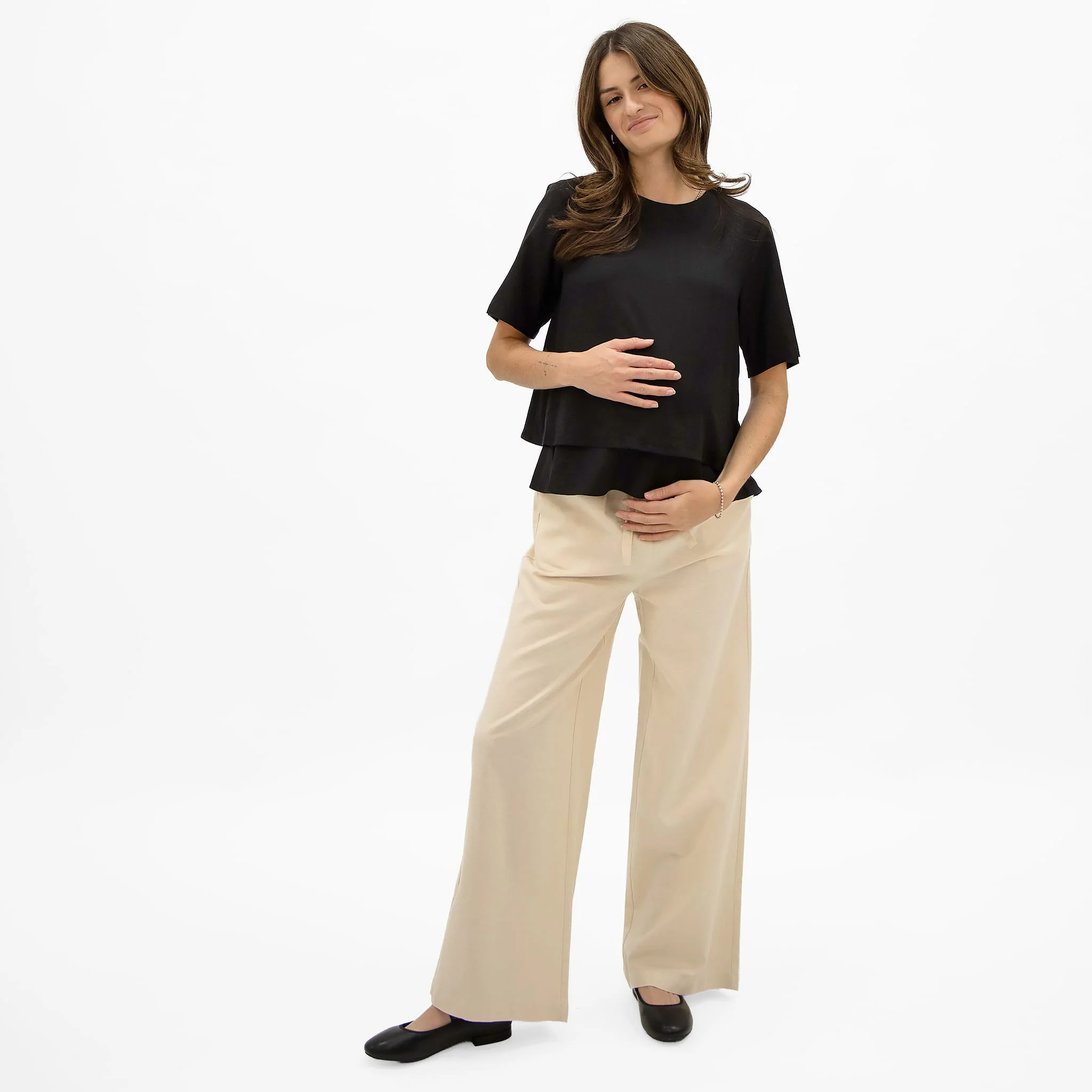 Pantalon Maternité Lin Beige - Image 8