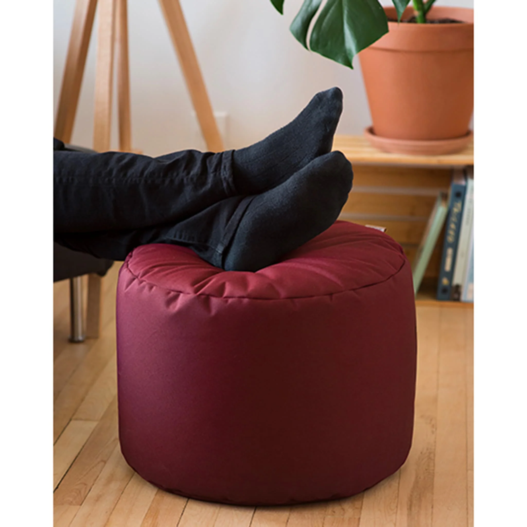 Pouf Repose-pieds Rond - Bordeaux - Image 3