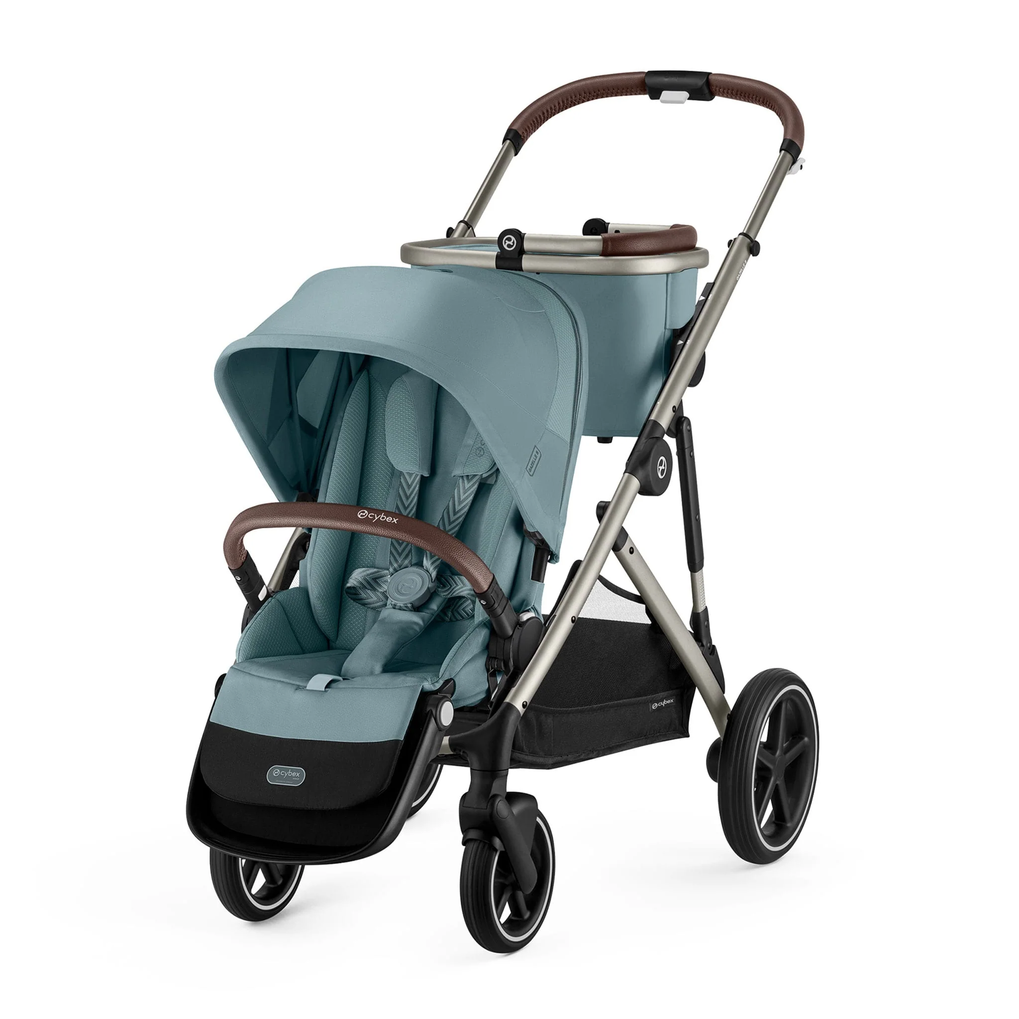 Poussette Gazelle S – Châssis couleur Taupe avec siège Stormy Bleu