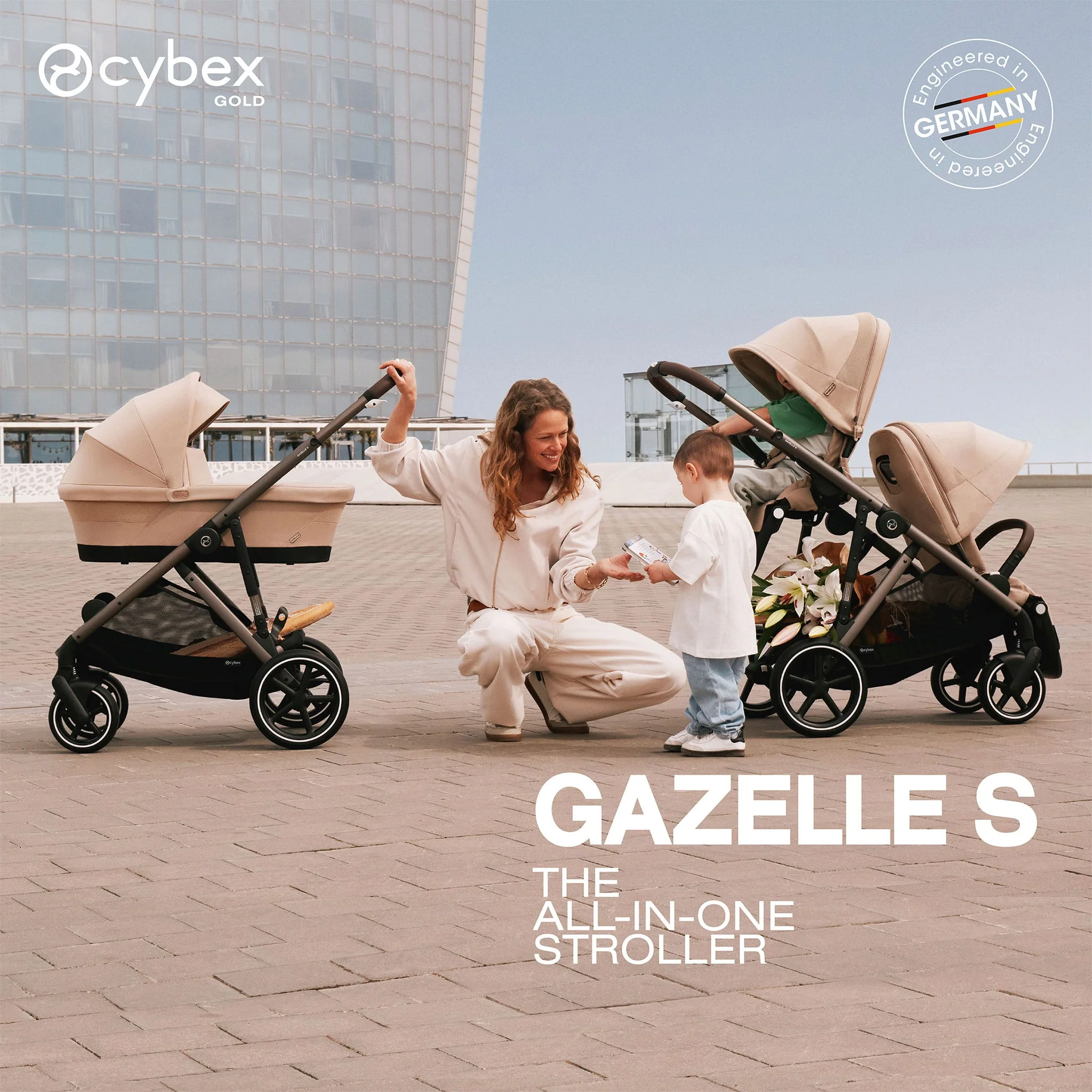 Poussette Gazelle S – Châssis couleur Taupe avec siège Stormy Bleu - Image 8