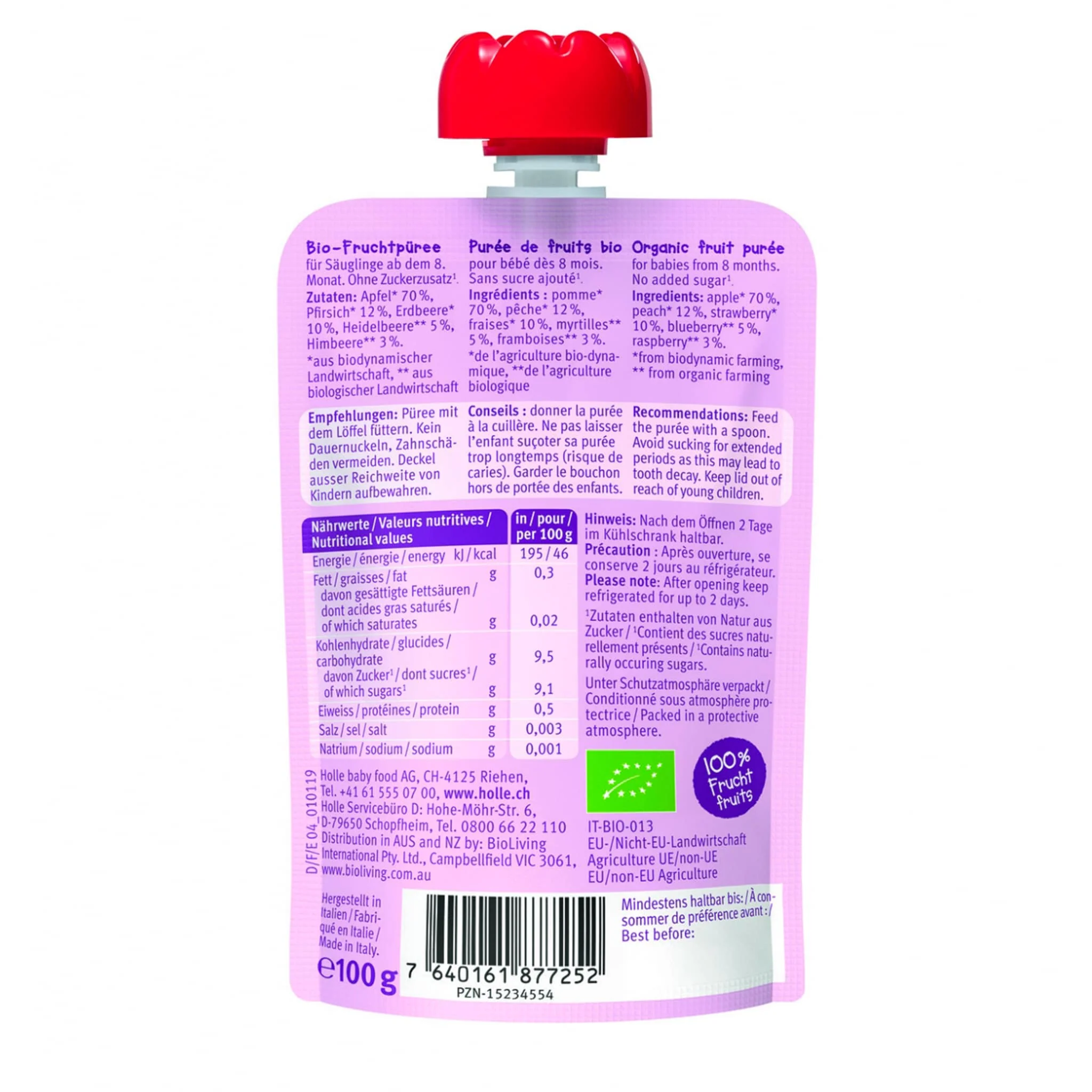 Purée Bio - Berry Puppy - Pomme, Pêche et Fruits (À partir de 8 mois) - Image 2