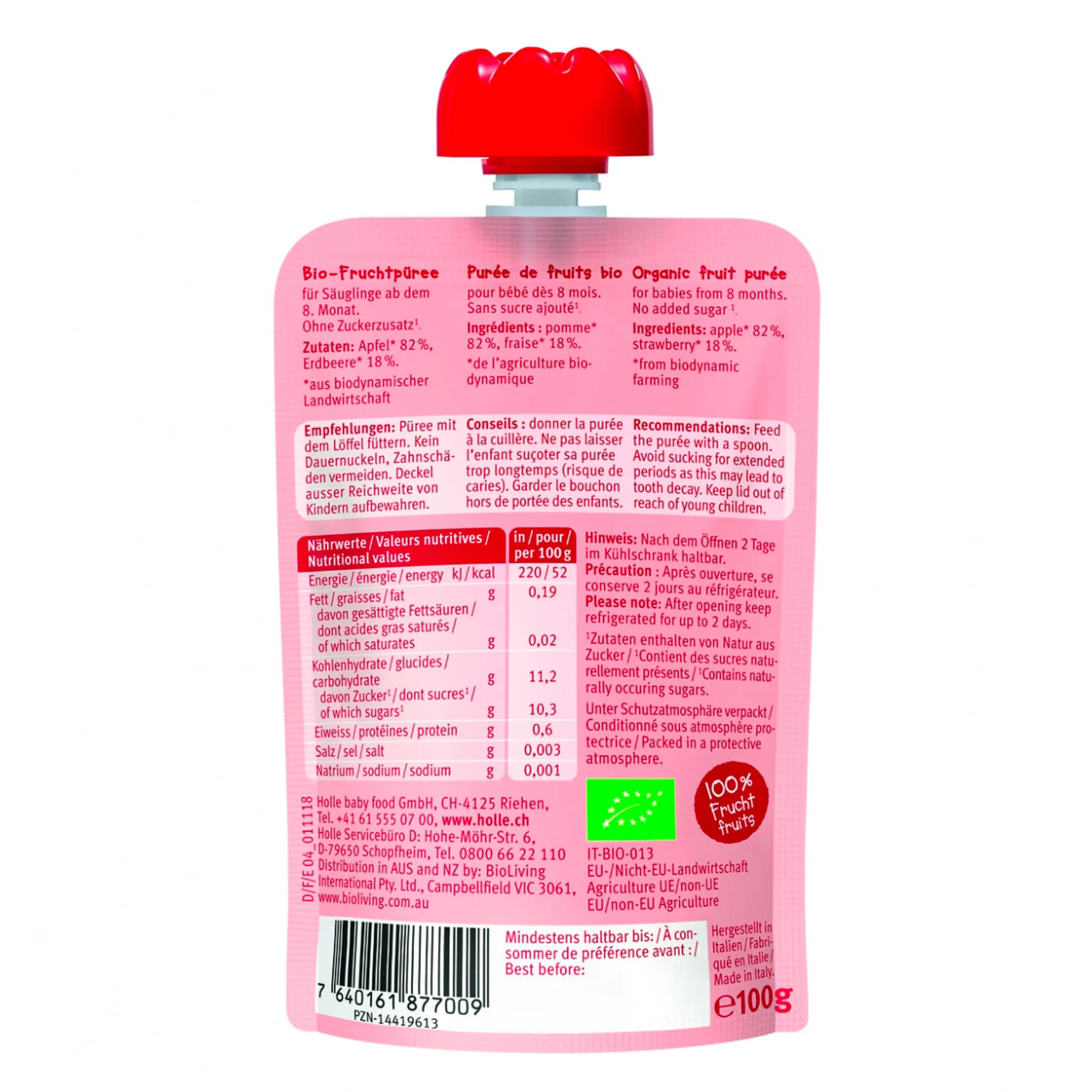Purée Bio - Red Bee - Pomme avec Fraise (À partir de 8 mois) - Image 2