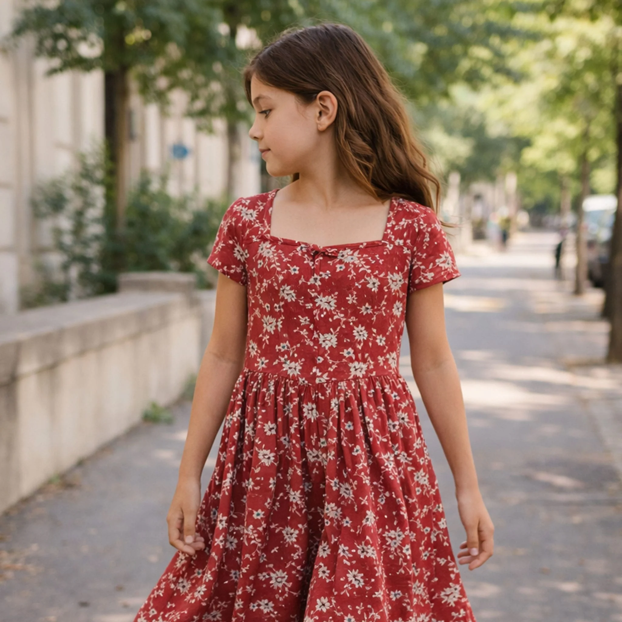 Robe Côtelée Fleurs Cerises 7-14ans - Image 2