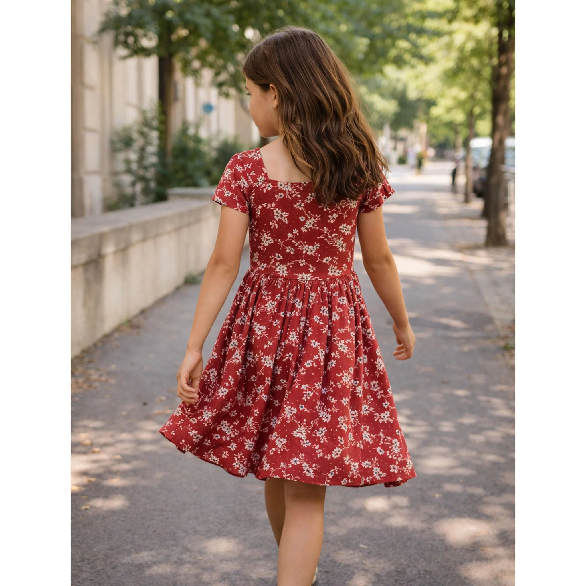 Robe Côtelée Fleurs Cerises 7-14ans - Image 3