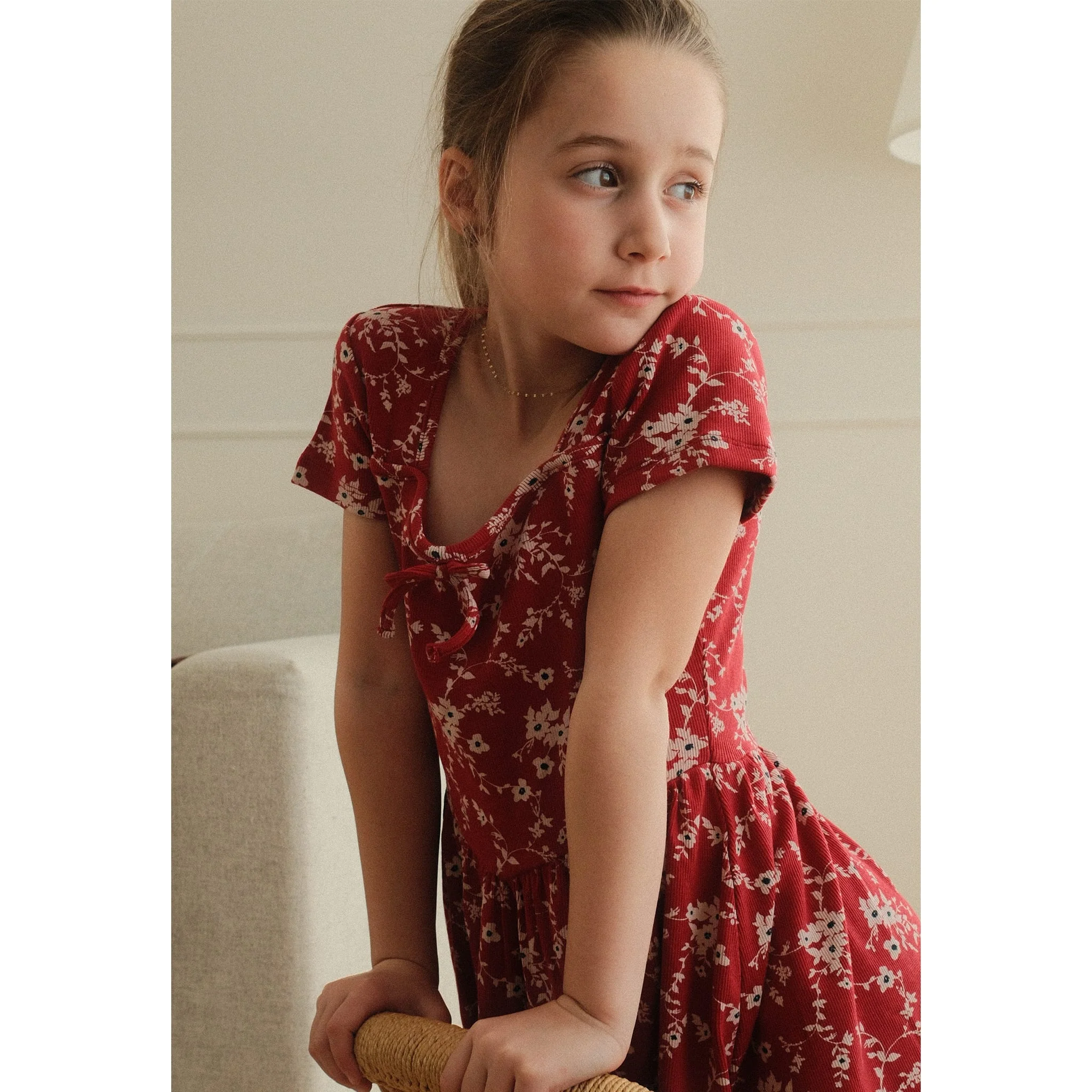 Robe Côtelée Fleurs Cerises 7-14ans - Image 9